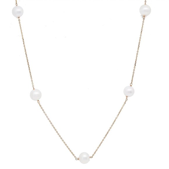 Rachel Koen 9 Fresh Water Pearls Ladies Chain Necklace 14K Yellow Gold 17.5 Inch - Picture 2 of 4